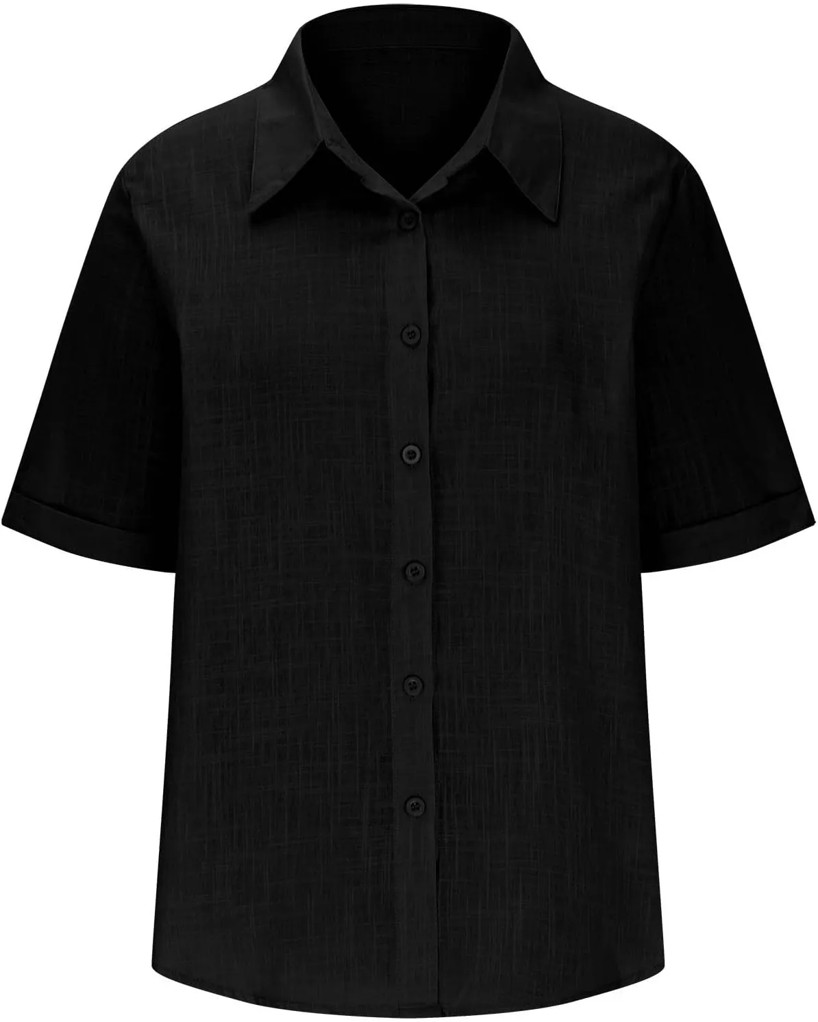 TANGNADE Linen Button Up Shirts Rolled Cuffed Short Sleeve Women Casual Loose Collared Tunic Tops Ladies Work Office Blouse