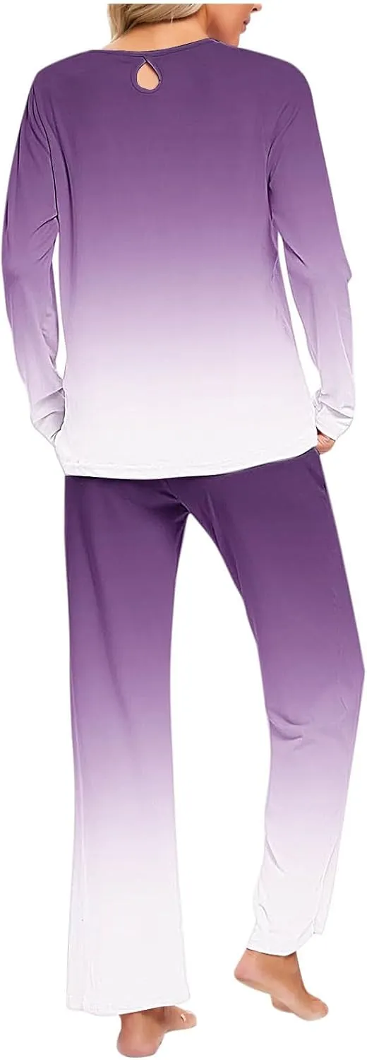 TANGNADE Tie Dye Pajamas Women's Long Sleeve Pj Set Soft 2 Piece Loungewear Comfy Sleepwear with Long Pants