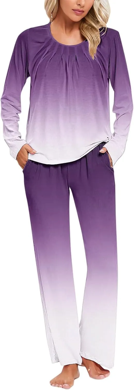 TANGNADE Tie Dye Pajamas Women's Long Sleeve Pj Set Soft 2 Piece Loungewear Comfy Sleepwear with Long Pants