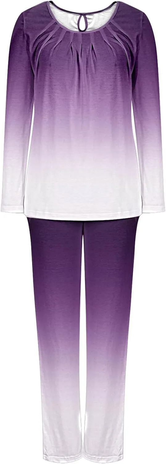 TANGNADE Tie Dye Pajamas Women's Long Sleeve Pj Set Soft 2 Piece Loungewear Comfy Sleepwear with Long Pants