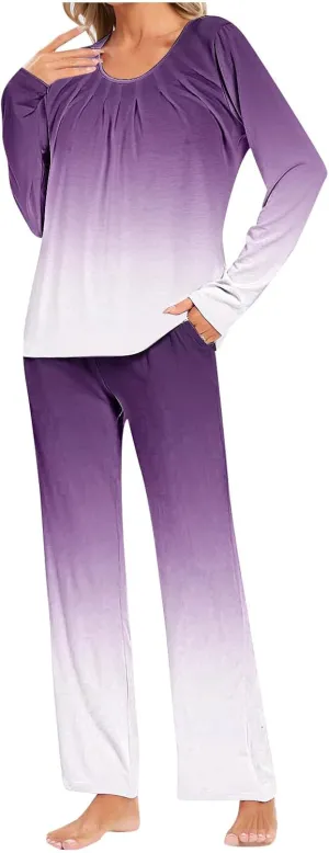 TANGNADE Tie Dye Pajamas Women's Long Sleeve Pj Set Soft 2 Piece Loungewear Comfy Sleepwear with Long Pants