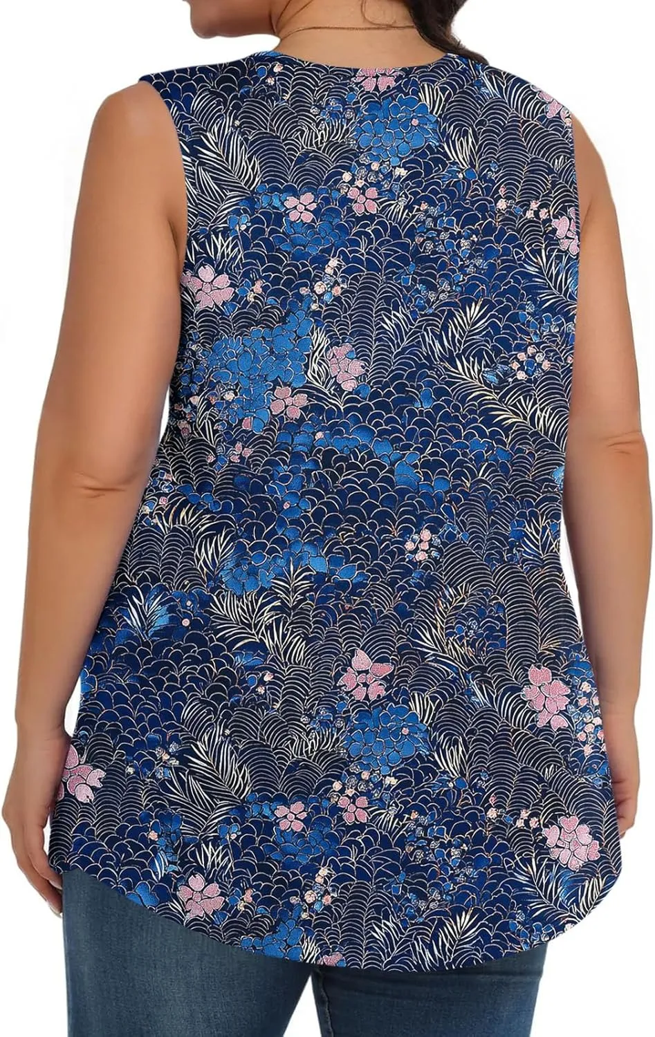 Tank Top for Women Plus Size Printed Sleeveless Tops Loose Casual Pleated Crewneck Blouses Trendy Flowy Tunic Tshirts