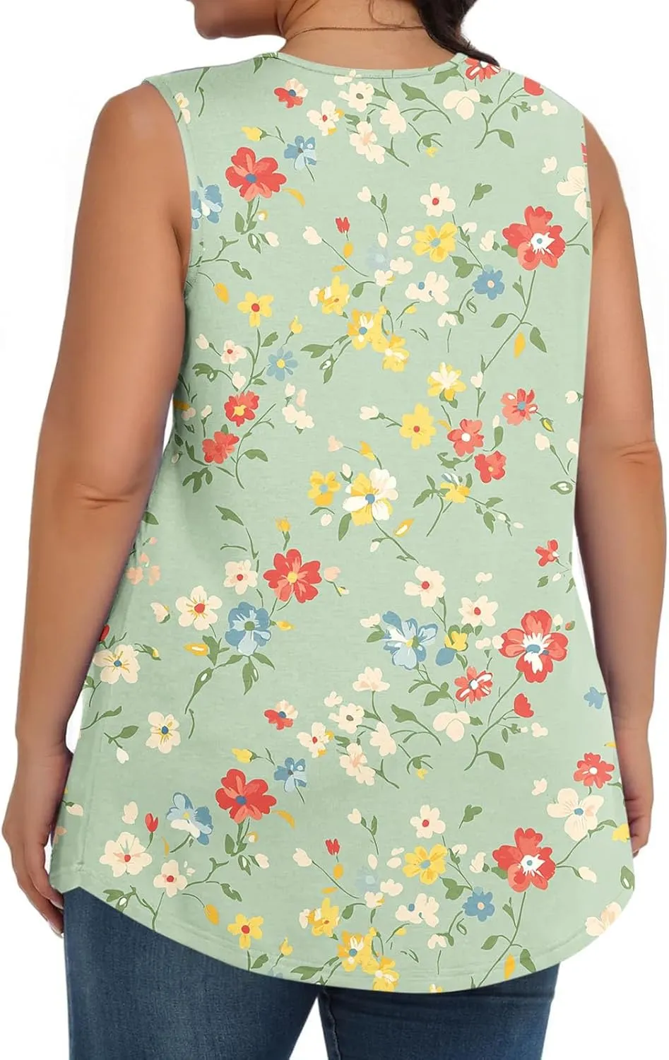 Tank Top for Women Plus Size Printed Sleeveless Tops Loose Casual Pleated Crewneck Blouses Trendy Flowy Tunic Tshirts