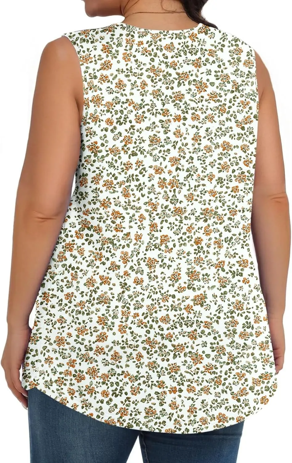 Tank Top for Women Plus Size Printed Sleeveless Tops Loose Casual Pleated Crewneck Blouses Trendy Flowy Tunic Tshirts