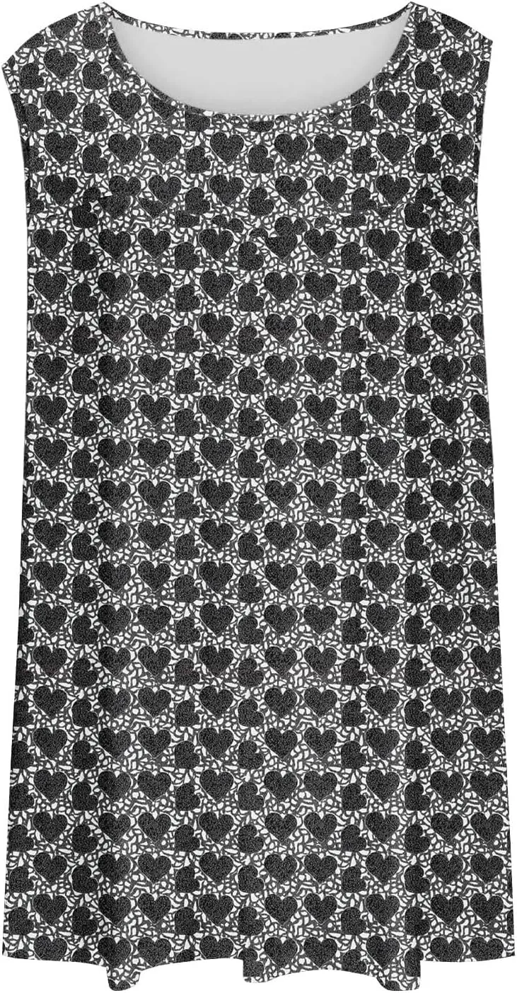 Tank Top for Women Plus Size Printed Sleeveless Tops Loose Casual Pleated Crewneck Blouses Trendy Flowy Tunic Tshirts