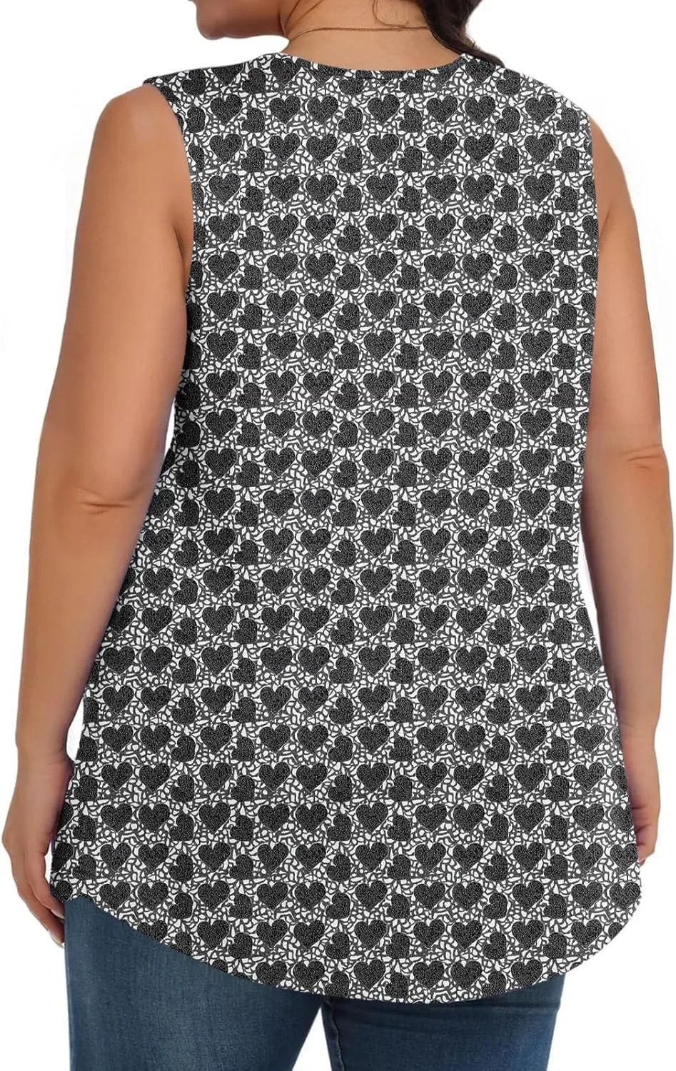 Tank Top for Women Plus Size Printed Sleeveless Tops Loose Casual Pleated Crewneck Blouses Trendy Flowy Tunic Tshirts