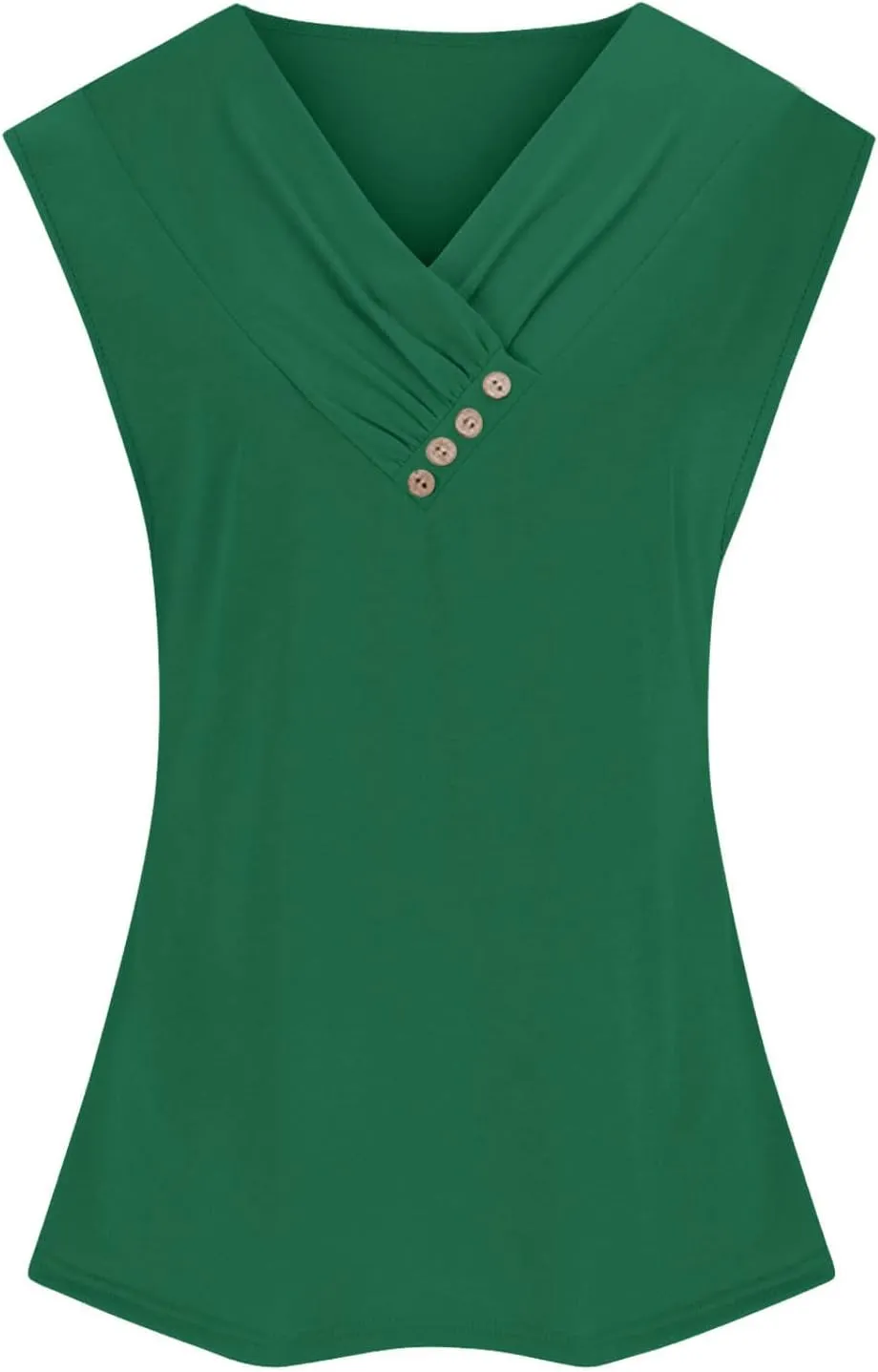 Tank Top for Women Summer Pleated Button V Neck T Shirts Sleeveless Loose Fit Blouse 2025 Fashion Tunics