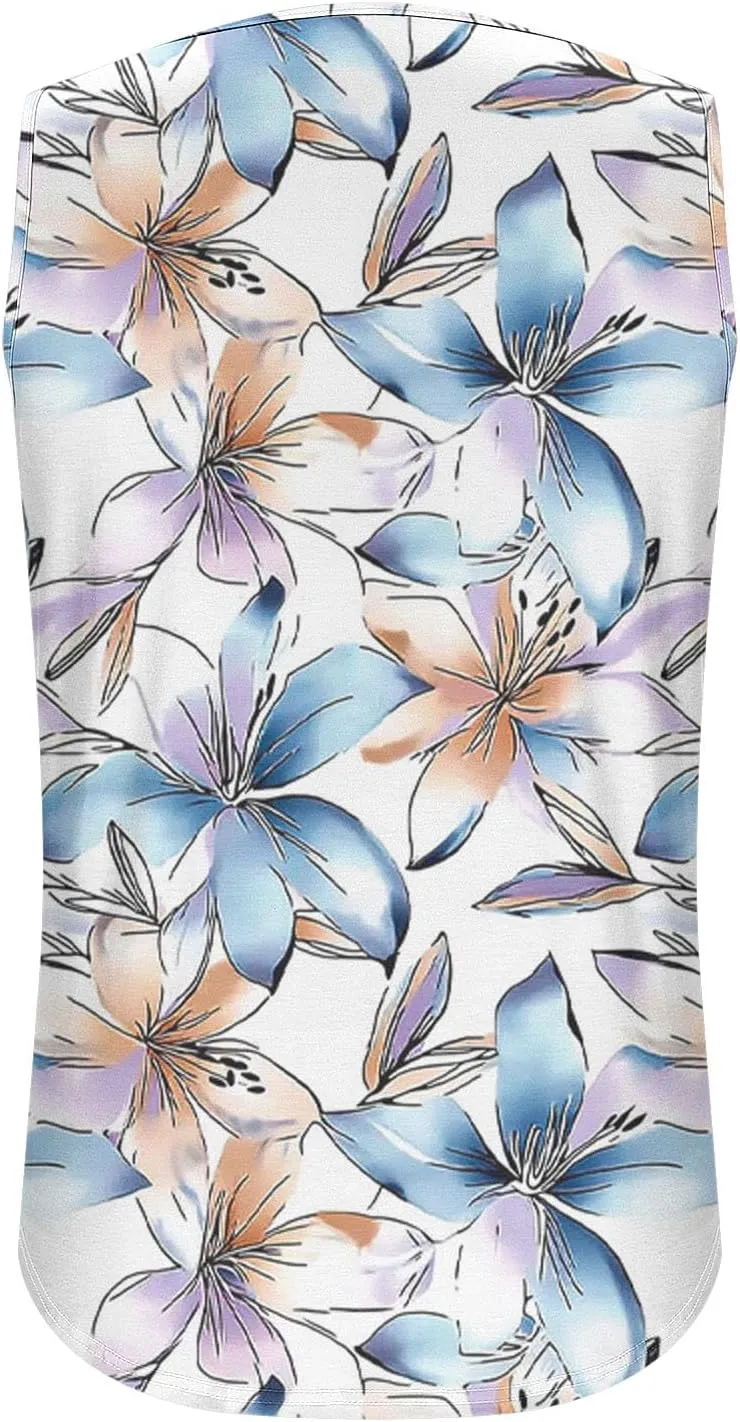 Tank Top for Women Summer Sleeveless Crew Neck Outfits Fashion Floral Print Beach Vacation Tops Trendy Dressy Shirt