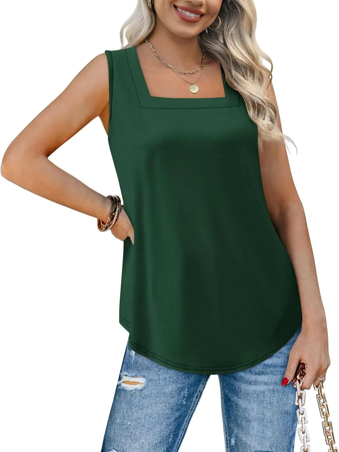 Tank Top for Women Trendy Square Neck Sleeveless Casual Tops Soft Loose Fit Workout Basic Summer Clothes 2025