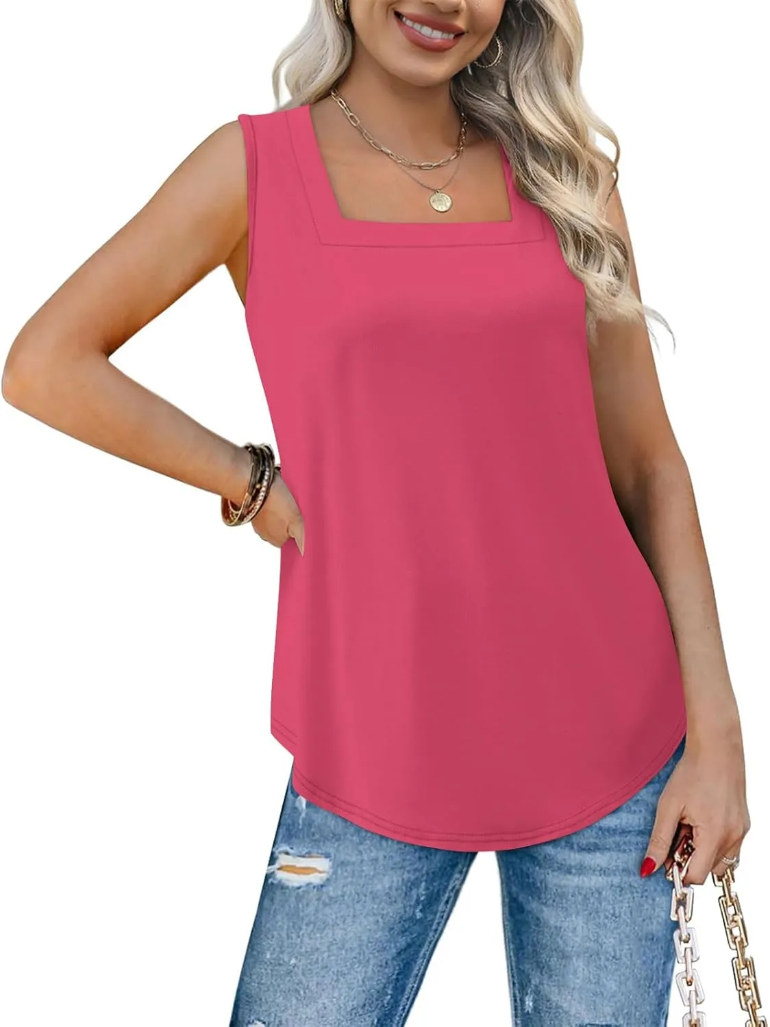 Tank Top for Women Trendy Square Neck Sleeveless Casual Tops Soft Loose Fit Workout Basic Summer Clothes 2025