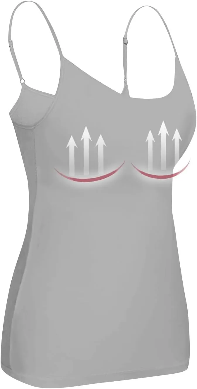 Tank Top with Built in Bra for Women Adjustable Spaghetti Strap Shelf Bra Camisole Tops Cotton Undershirts Cami