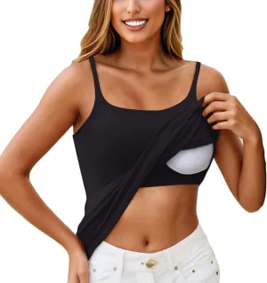 Tank Top with Built in Bra for Women Adjustable Spaghetti Strap Shelf Bra Camisole Tops Cotton Undershirts Cami