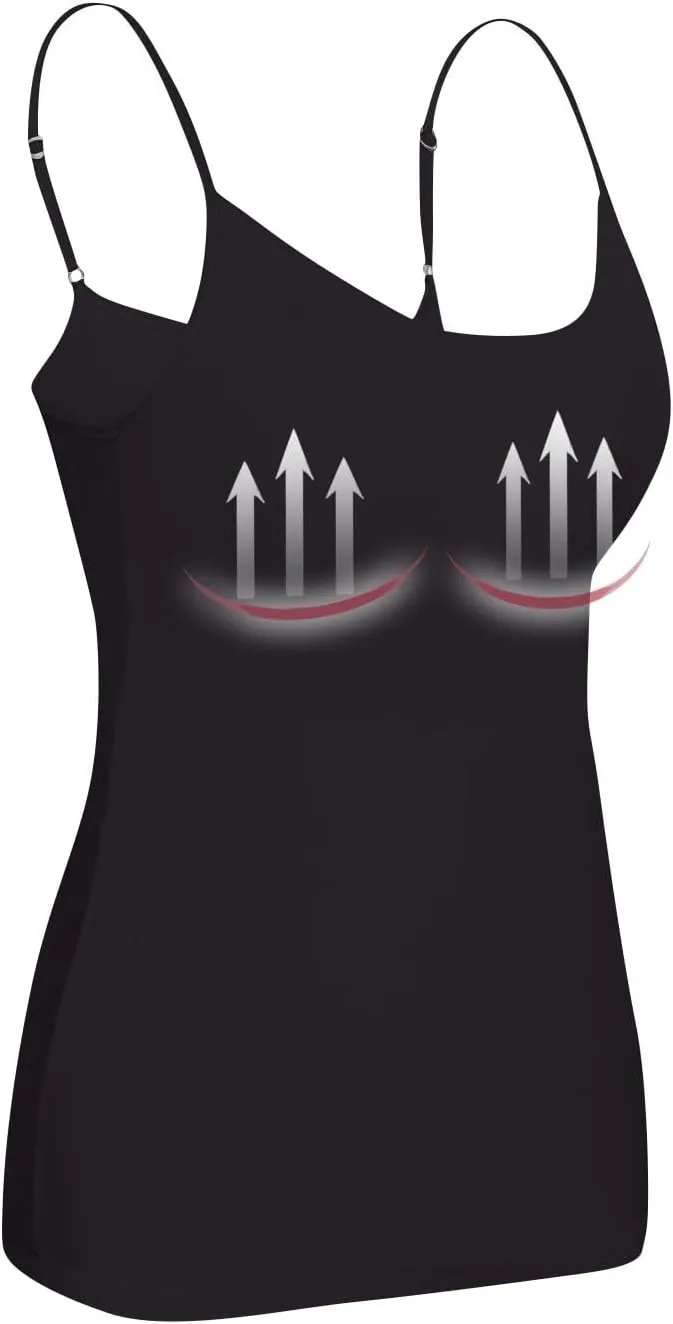Tank Top with Built in Bra for Women Adjustable Spaghetti Strap Shelf Bra Camisole Tops Cotton Undershirts Cami