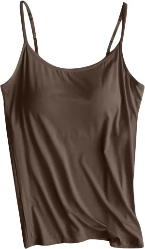 Tank Top with Built in Bra for Women Spaghetti Strap Pure Shirts 2025 Summer Padded Camisole Shirts Undershirt