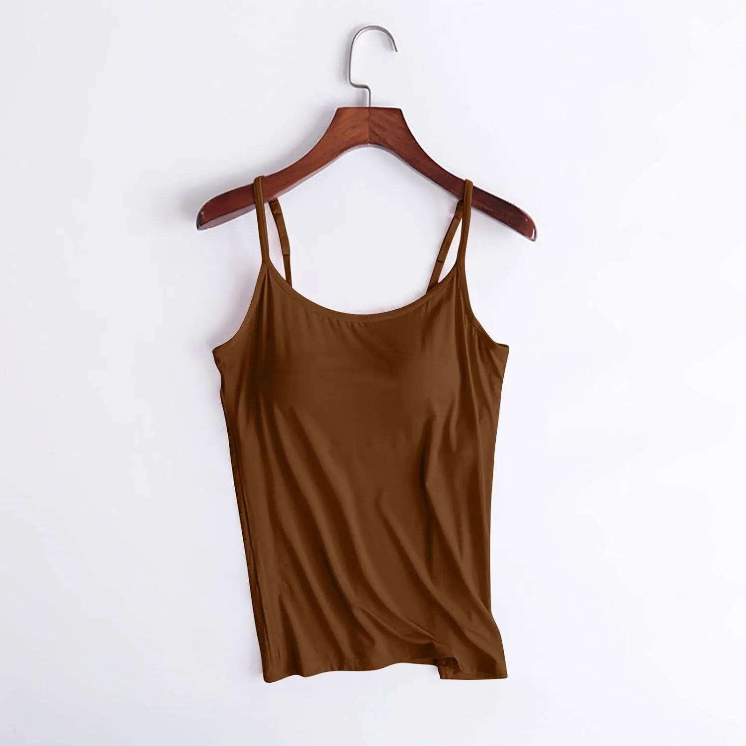 Tank Top with Built in Bra for Women Spaghetti Strap Pure Shirts 2025 Summer Padded Camisole Shirts Undershirt