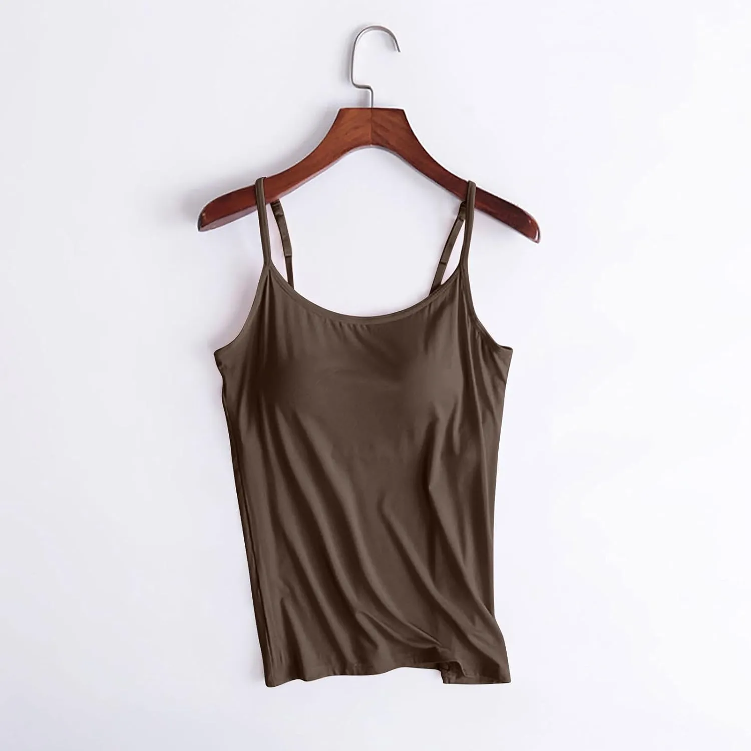 Tank Top with Built in Bra for Women Spaghetti Strap Pure Shirts 2025 Summer Padded Camisole Shirts Undershirt
