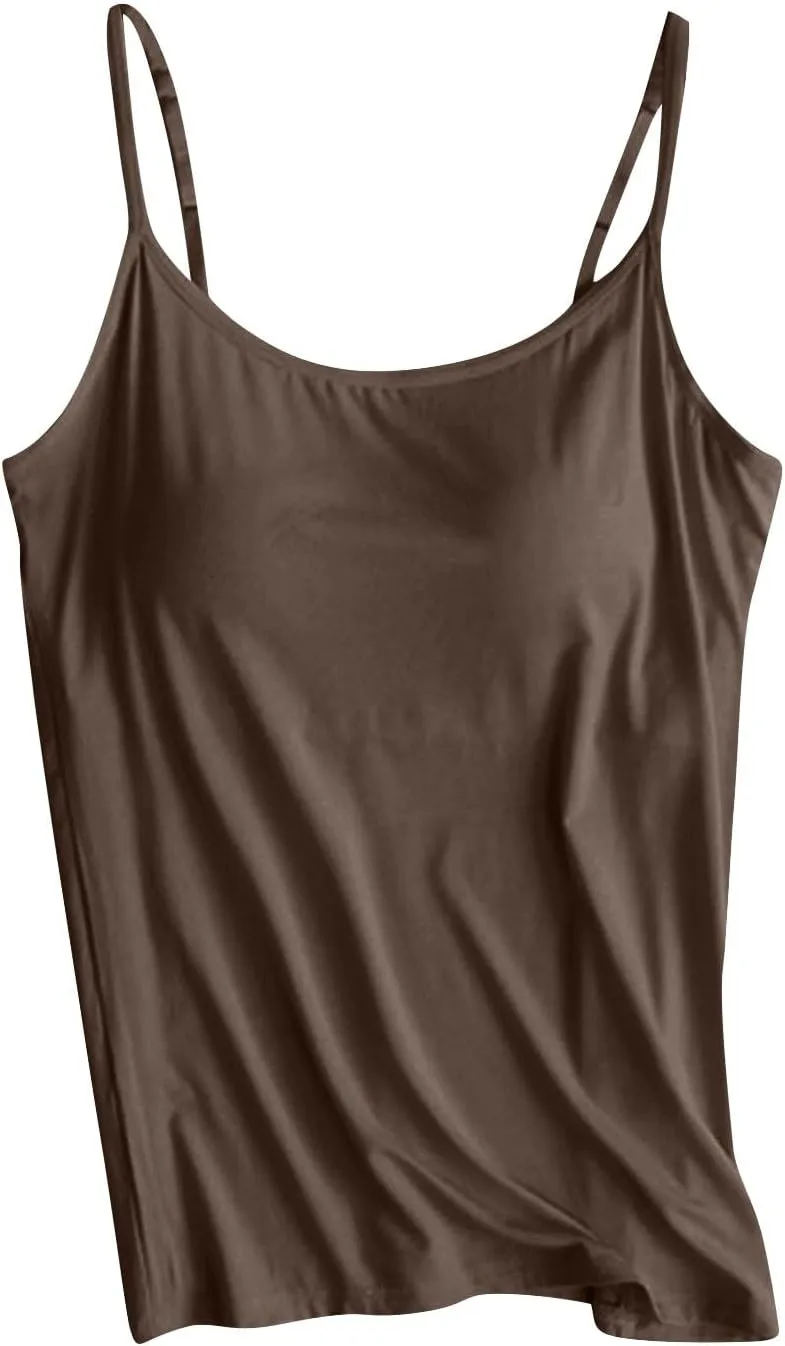 Tank Top with Built in Bra for Women Spaghetti Strap Pure Shirts 2025 Summer Padded Camisole Shirts Undershirt