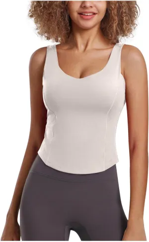 Tank Top with Built in Bra Women's 2025 Summer Workout Tanks U Neck Athletic Basic Comfy Undershirts for Lounge