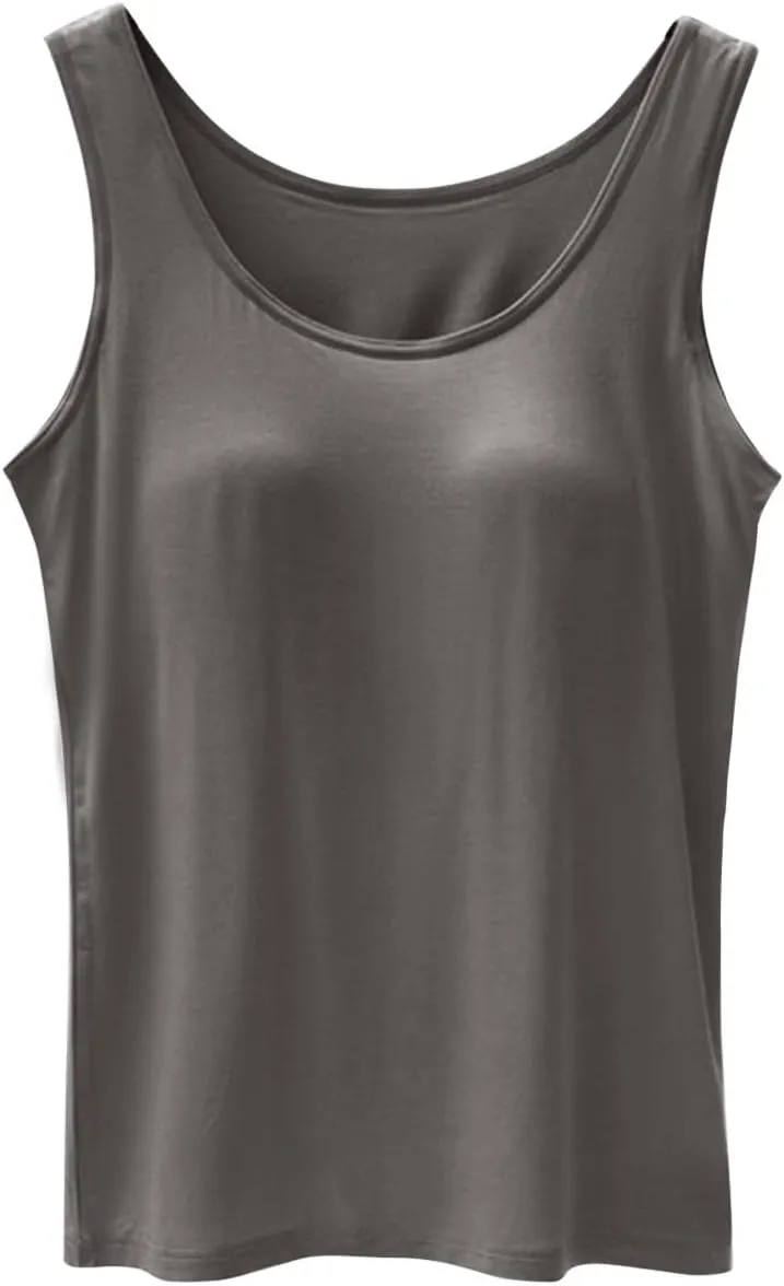 Tank Tops for Women Built in Bra Cotton Shelf Bra Summer Fitted Tanks Layering Sports Workout Camisole Undershirts