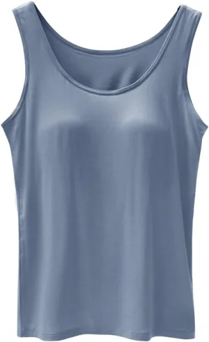 Tank Tops for Women Built in Bra Cotton Shelf Bra Summer Fitted Tanks Layering Sports Workout Camisole Undershirts