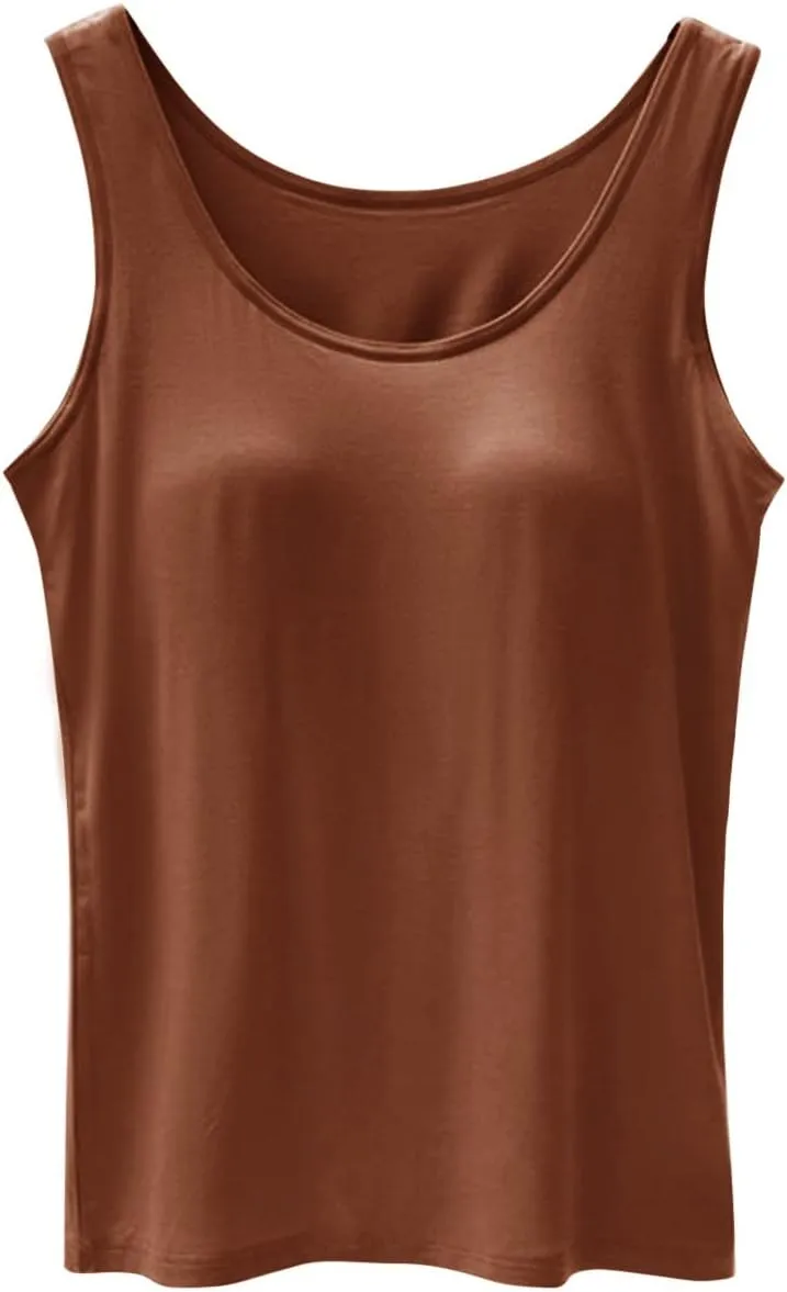 Tank Tops for Women Built in Bra Cotton Shelf Bra Summer Fitted Tanks Layering Sports Workout Camisole Undershirts