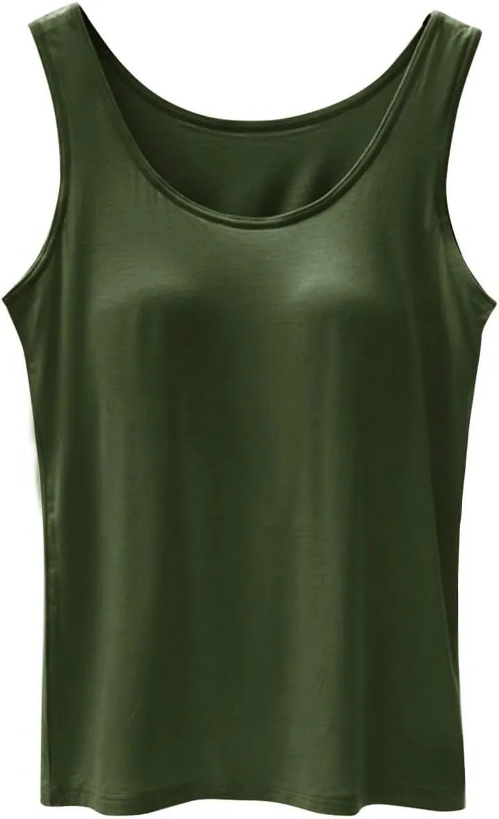 Tank Tops for Women Built in Bra Cotton Shelf Bra Summer Fitted Tanks Layering Sports Workout Camisole Undershirts
