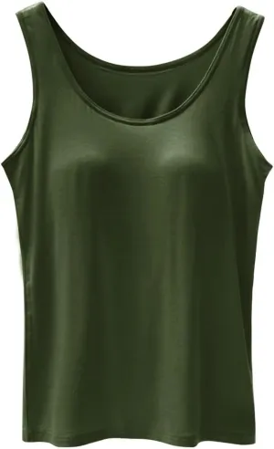 Tank Tops for Women Built in Bra Cotton Shelf Bra Summer Fitted Tanks Layering Sports Workout Camisole Undershirts