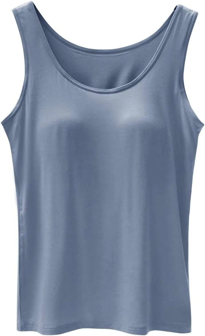 Tank Tops for Women Built in Bra Cotton Shelf Bra Summer Fitted Tanks Layering Sports Workout Camisole Undershirts