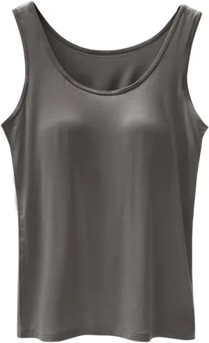 Tank Tops for Women Built in Bra Cotton Shelf Bra Summer Fitted Tanks Layering Sports Workout Camisole Undershirts
