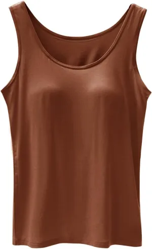 Tank Tops for Women Built in Bra Cotton Shelf Bra Summer Fitted Tanks Layering Sports Workout Camisole Undershirts