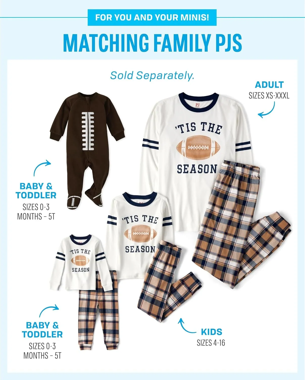 The Children's Place Baby Family Matching, Football Pajama Sets, Cotton