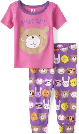 The Children's Place Baby Girls' Short Sleeve Top and Pants 2 Piece Pajama Sets