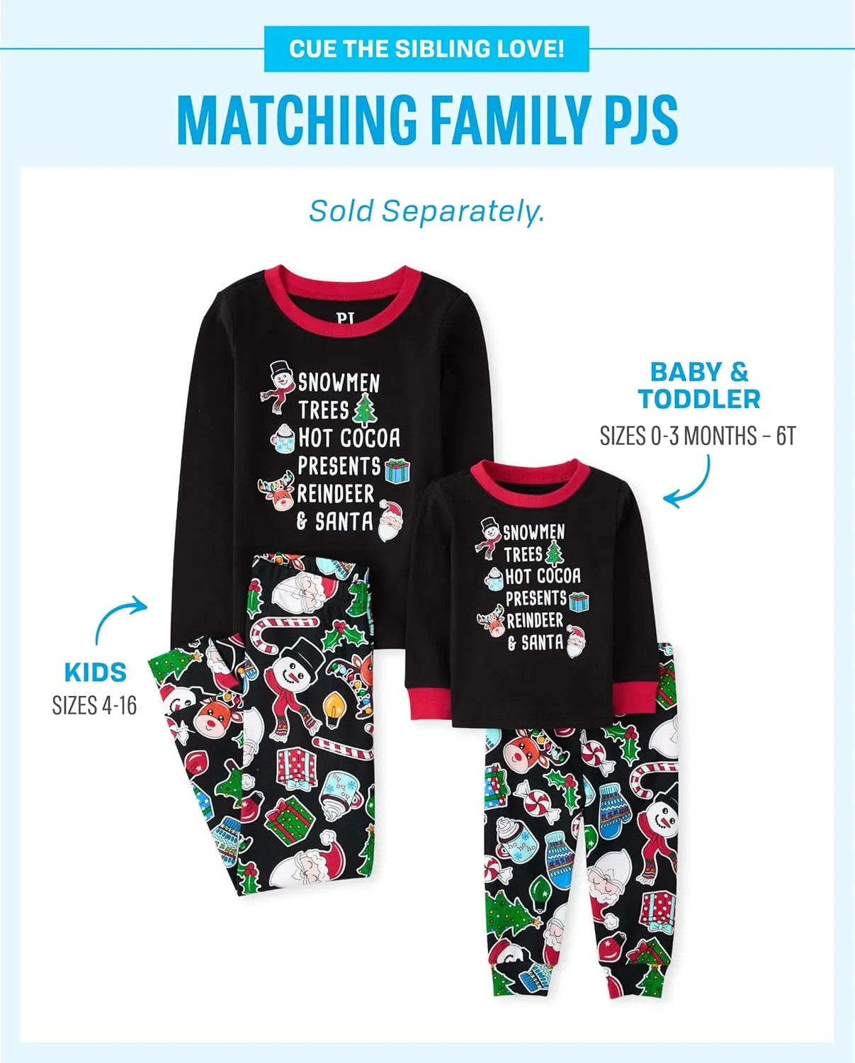 The Children's Place Kids' Family Matching, Festive Christmas Pajama Sets, Cotton