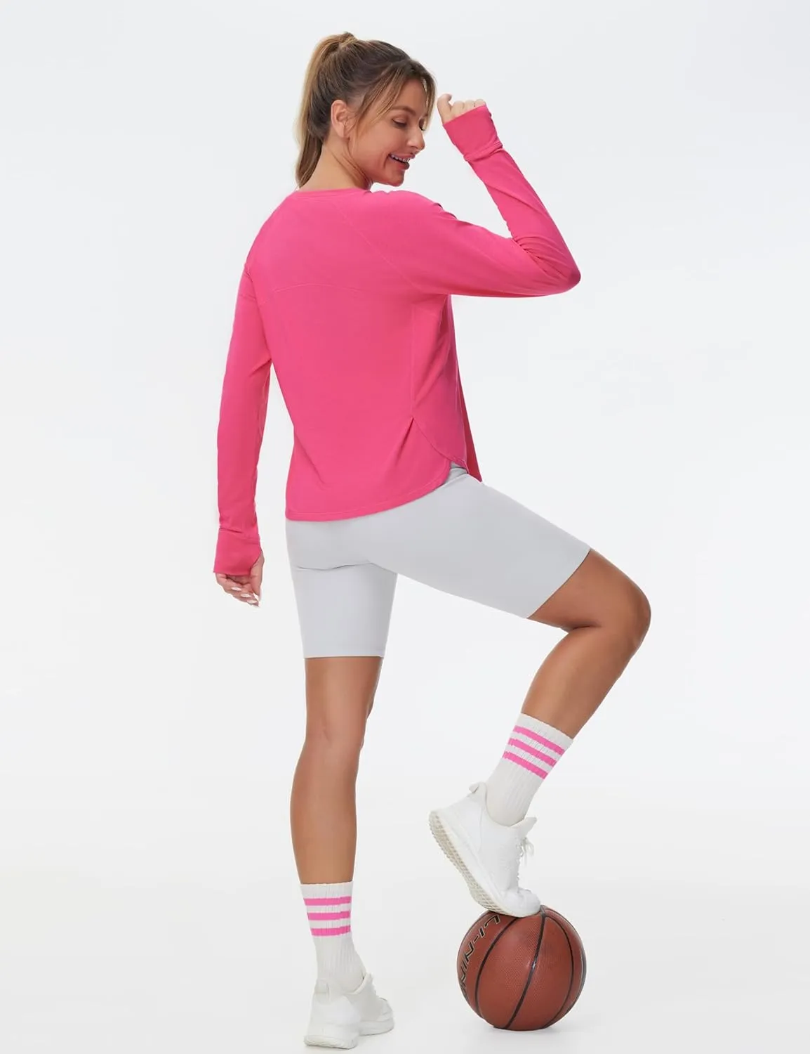 THE GYM PEOPLE Women's Long Sleeve Workout Shirts Side Slits Athletic Yoga Tee Tops with Thumb Hole