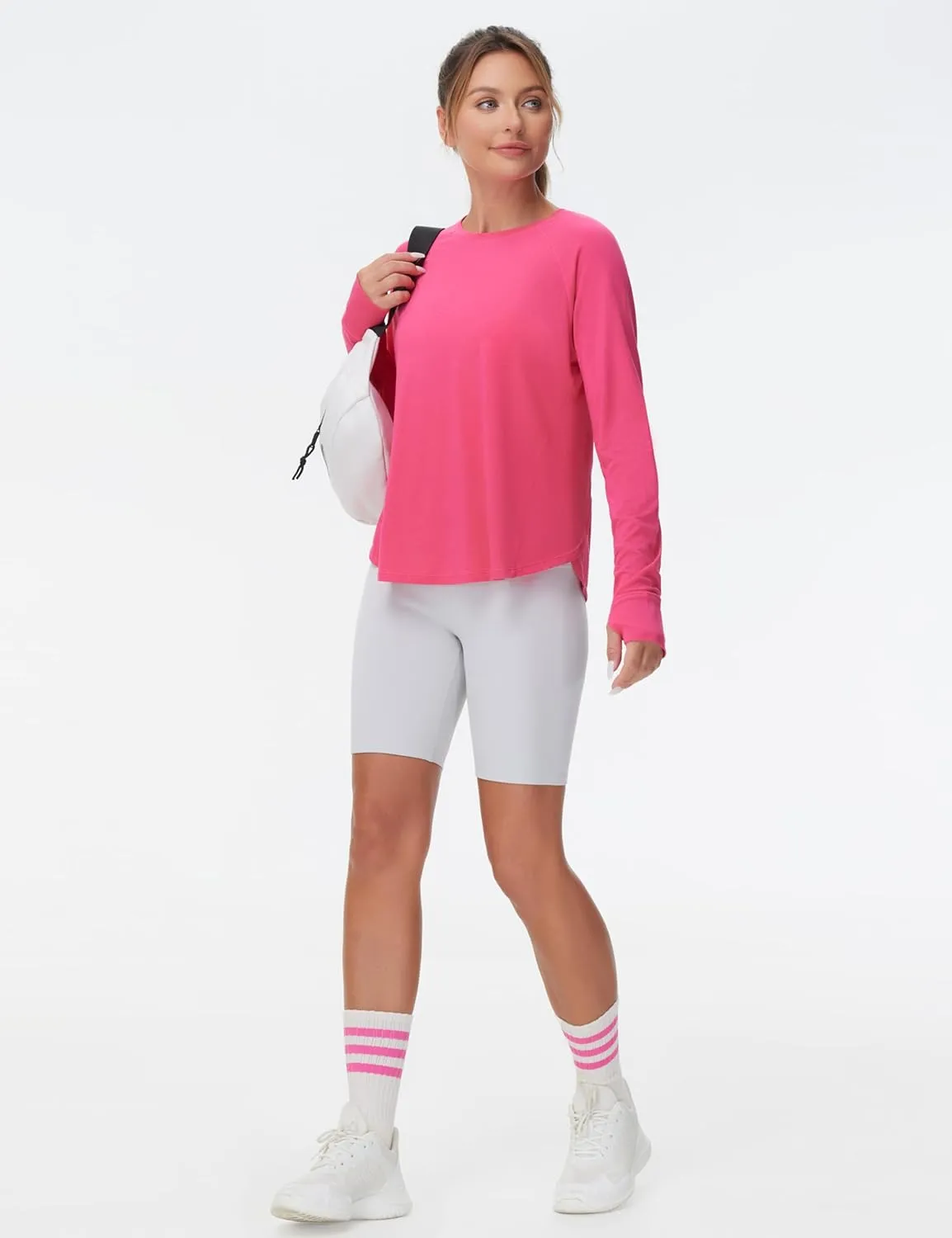 THE GYM PEOPLE Women's Long Sleeve Workout Shirts Side Slits Athletic Yoga Tee Tops with Thumb Hole