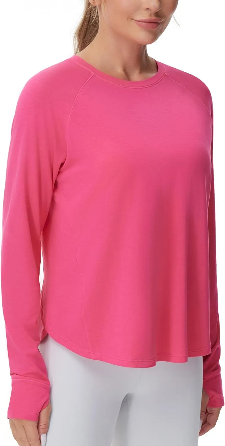 THE GYM PEOPLE Women's Long Sleeve Workout Shirts Side Slits Athletic Yoga Tee Tops with Thumb Hole