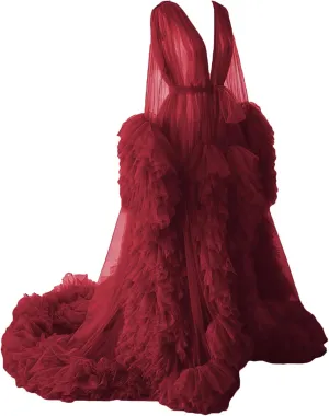 Tianzhihe Puffy Tulle Robe Maternity Dress for Photoshoot Long Sheer Bridal Robe Baby Shower Dress Pregancy Gown Nightgown