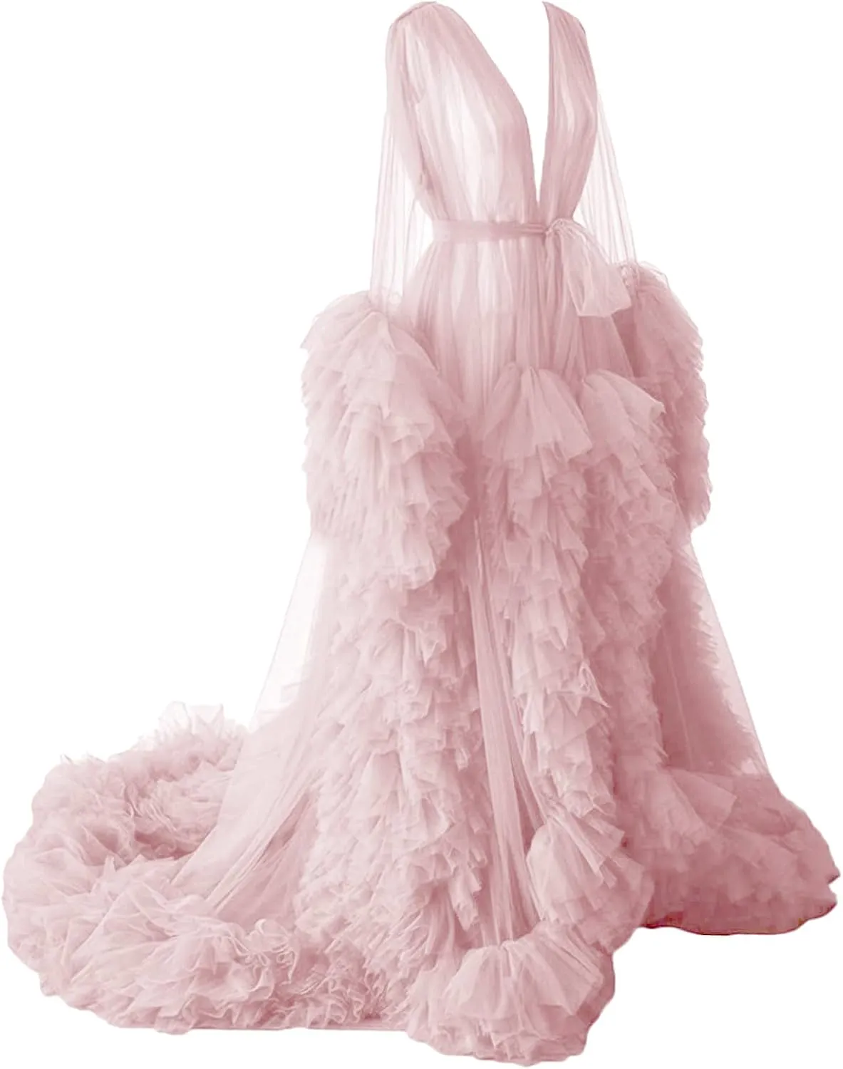 Tianzhihe Puffy Tulle Robe Maternity Dress for Photoshoot Long Sheer Bridal Robe Baby Shower Dress Pregancy Gown Nightgown