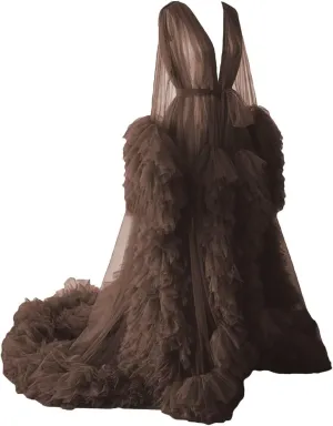 Tianzhihe Puffy Tulle Robe Maternity Dress for Photoshoot Long Sheer Bridal Robe Baby Shower Dress Pregancy Gown Nightgown