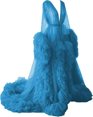 Tianzhihe Puffy Tulle Robe Maternity Dress for Photoshoot Long Sheer Bridal Robe Baby Shower Dress Pregancy Gown Nightgown