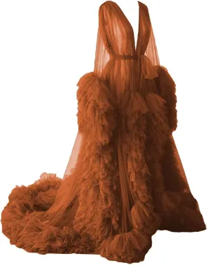 Tianzhihe Puffy Tulle Robe Maternity Dress for Photoshoot Long Sheer Bridal Robe Baby Shower Dress Pregancy Gown Nightgown