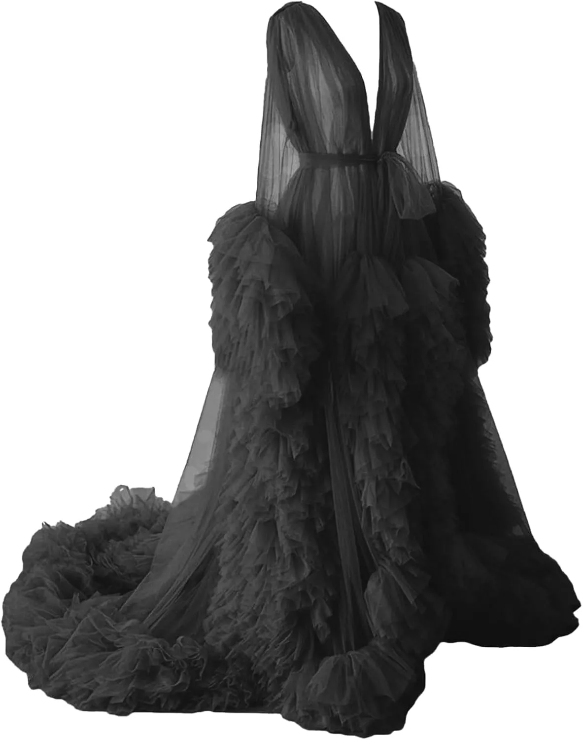 Tianzhihe Puffy Tulle Robe Maternity Dress for Photoshoot Long Sheer Bridal Robe Baby Shower Dress Pregancy Gown Nightgown