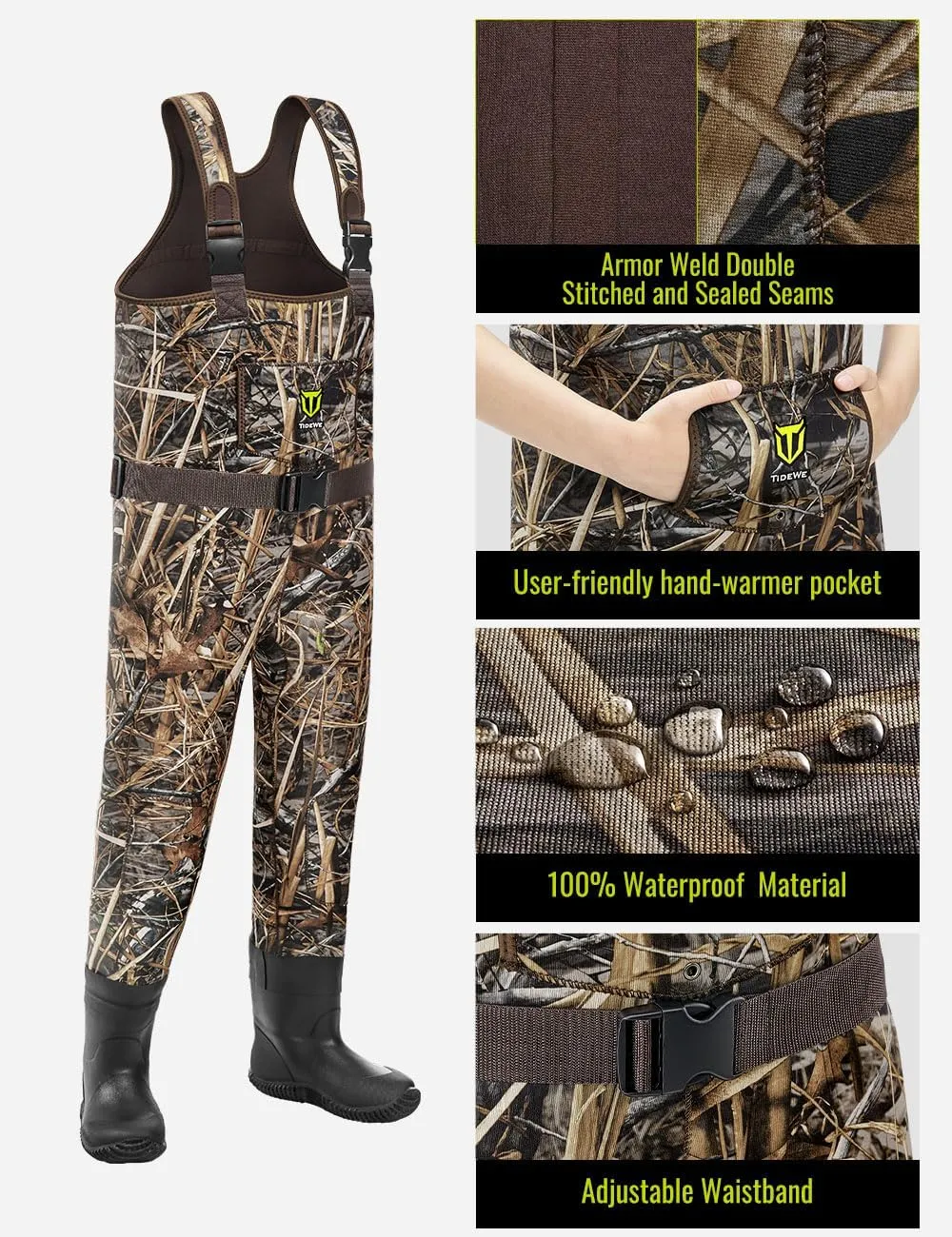 TIDEWE Chest Waders for Toddler & Children, Neoprene Waterproof Insulated Hunting & Fishing Youth Waders for Boy and Girl