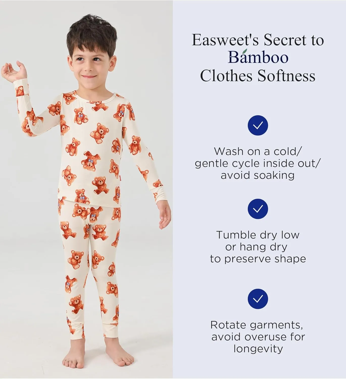 Toddler Boys and Girls Bamboo Viscose Pajamas Set Snug Fit Long Sleeve Top and Pants PJs