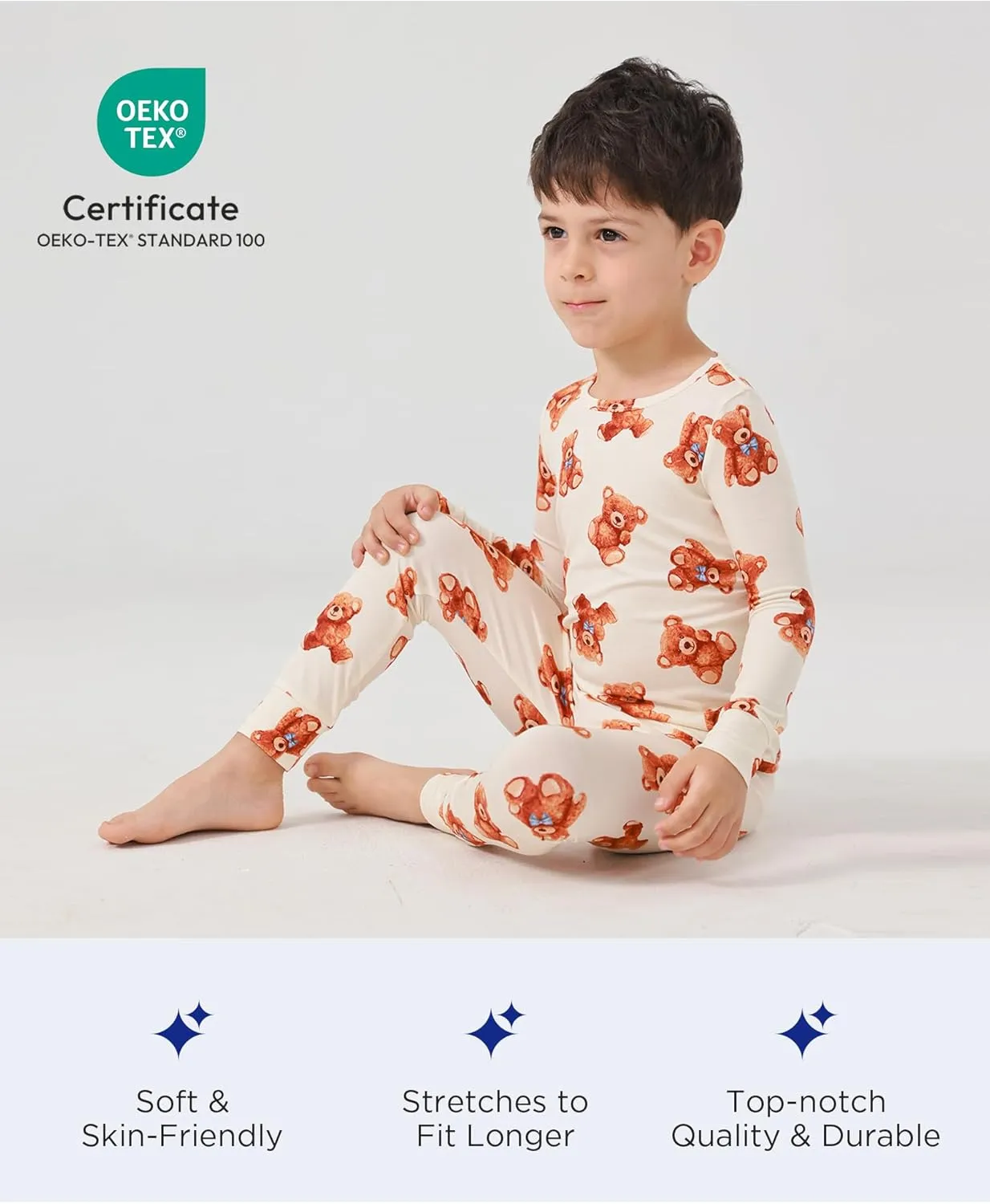 Toddler Boys and Girls Bamboo Viscose Pajamas Set Snug Fit Long Sleeve Top and Pants PJs