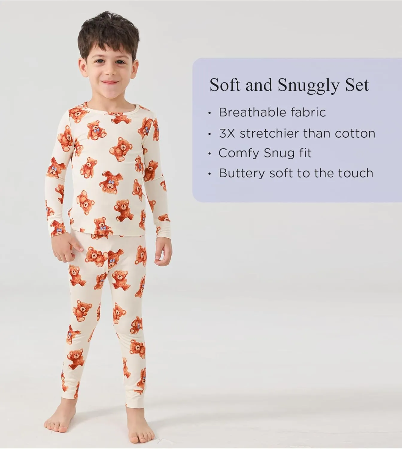 Toddler Boys and Girls Bamboo Viscose Pajamas Set Snug Fit Long Sleeve Top and Pants PJs