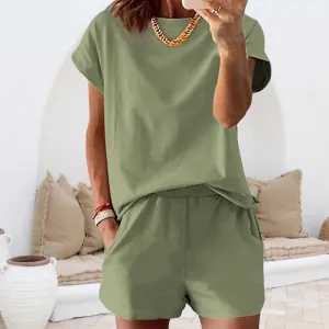 Two Piece Sets for Women Lounge Short Sets Cap Sleeve T Shirt And Elastic Shorts Summer Outfits Sweatsuit Tracksuit