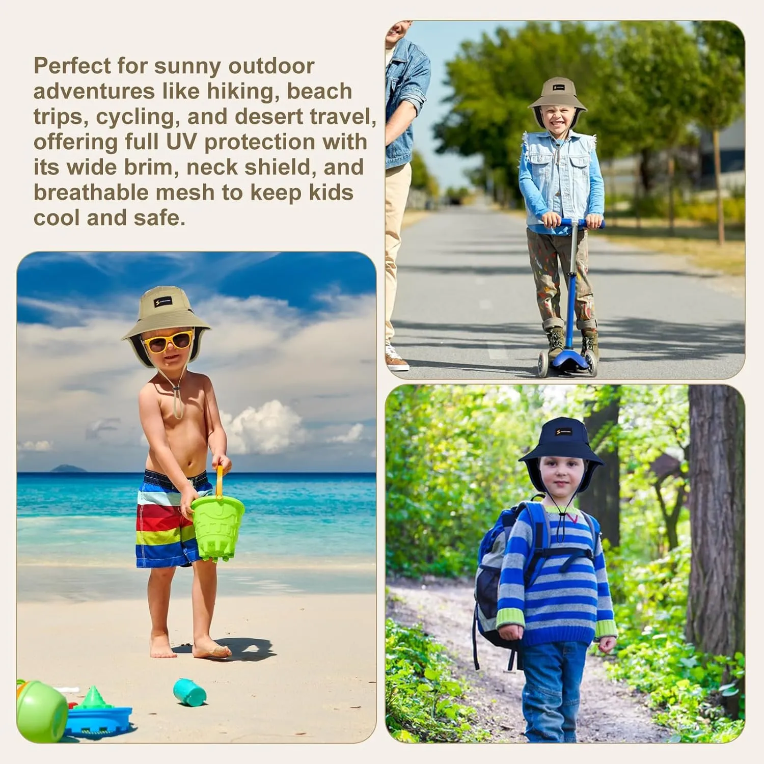 UPF 50  Kids Sun Hat for 2-8 Years Adjustable Lightweight Outdoor Hat Breathable Mesh Wide Brim Bucket Hat Safari Beach