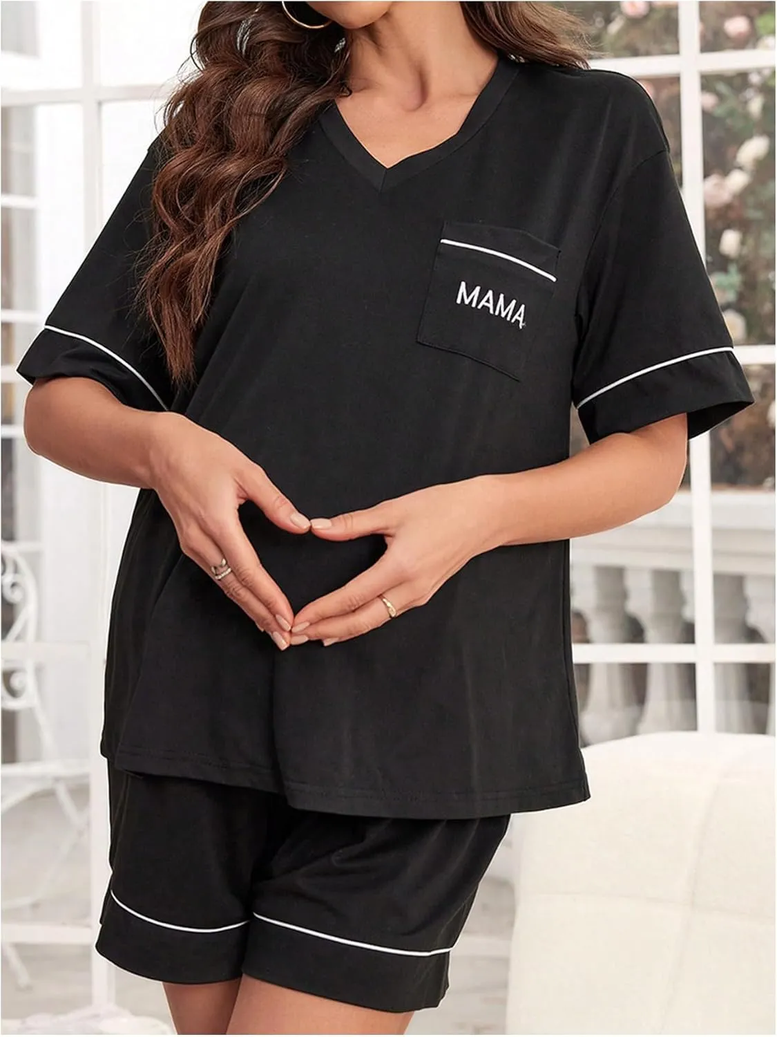 Verdusa Women's Maternity Pajama Sets 2 Piece Short Sleeve Top and Short Lounge Set