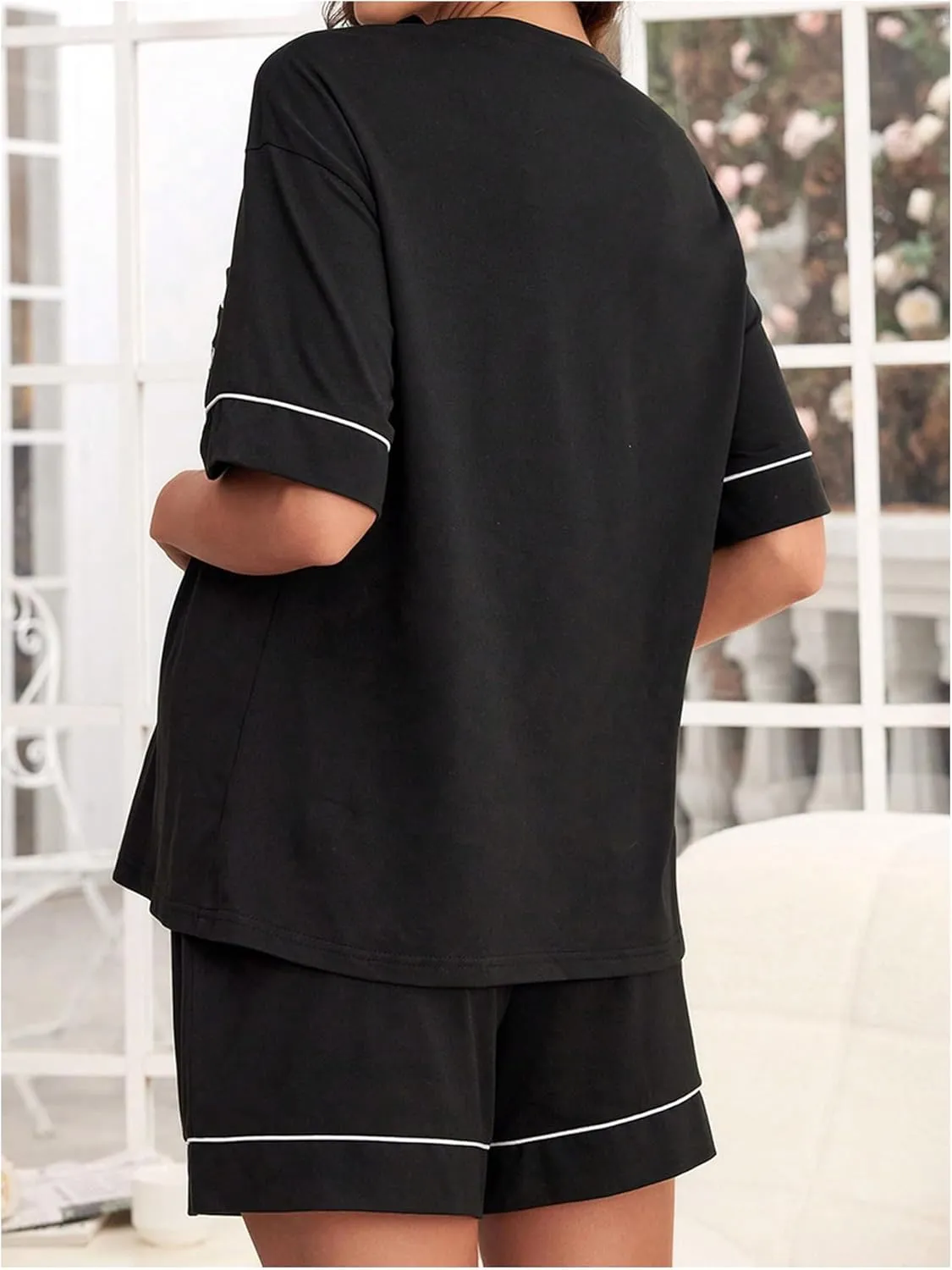 Verdusa Women's Maternity Pajama Sets 2 Piece Short Sleeve Top and Short Lounge Set